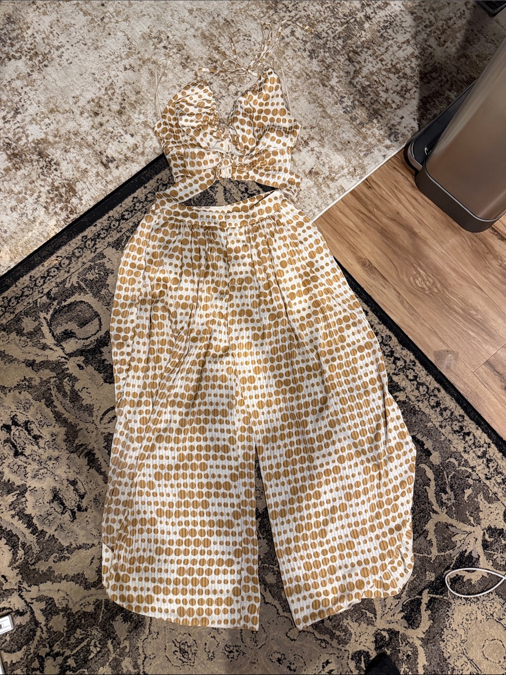 Forever 21 White and Mustard Polka Dot set with Cutout